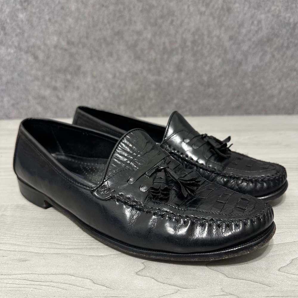 Giorgio Brutini Tassel Loafers Mens 10.5 Black Leather Slip On Moc Toe Dress